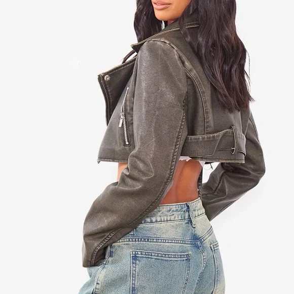 PRETTYLITTLETHING CROP JACKET - OLIVE/GREY - Picture 3 of 4